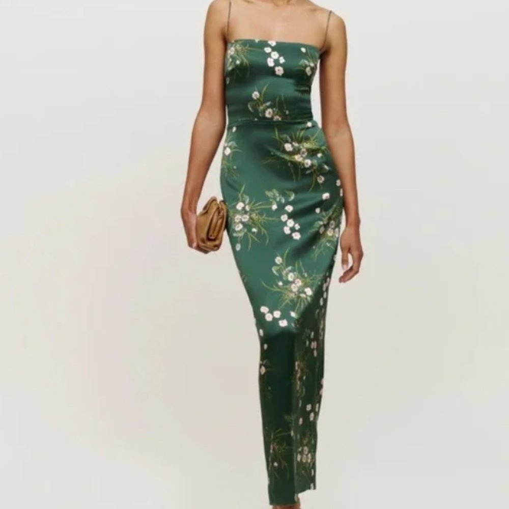 Reformation Green Floral Maxi Dress